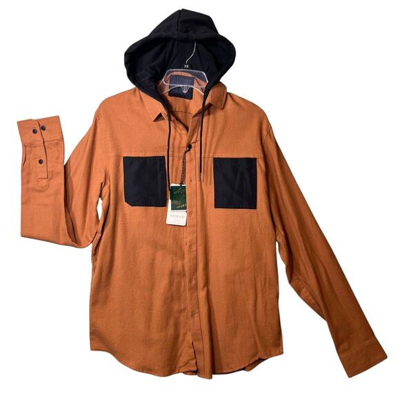 Nomad Shirt Mens Medium Timber Brown Black Hooded Flannel Ripstop Pockets New - Picture 10 of 10